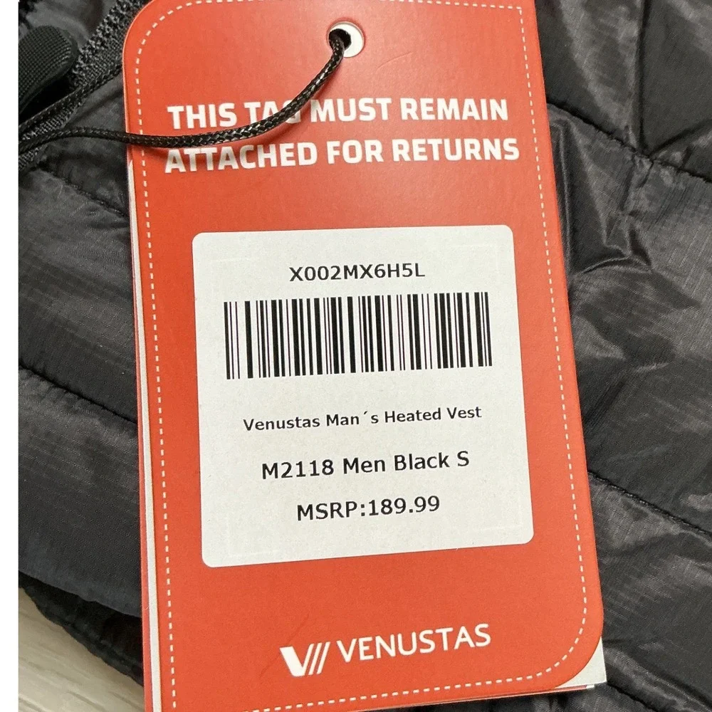 Venustas Recycled Heated Lightweight Down Vest 7.4V, EM29 Black Small New W/ Tag